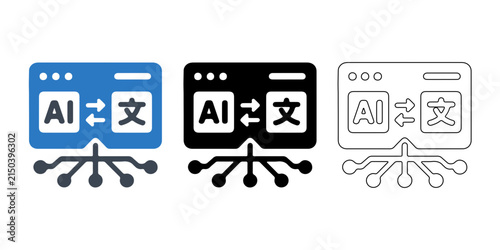 Foto AI Translation Icon Set, Artificial Intelligence Language Translator, Multilingu