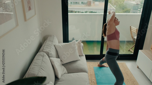 Fotografía Home Yoga Stretch in Modern Living Room