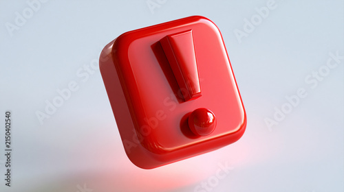 shiny red attention alert icon with an exclamation mark rendered in bright 3d style, warning concept, technology, icon, modern, glossy, minimal, graphic design, clean, bright,