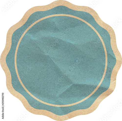 Foto Vintage Teal Blue Paper Label Scalloped Kraft Paper Badge with Wrinkled Texture