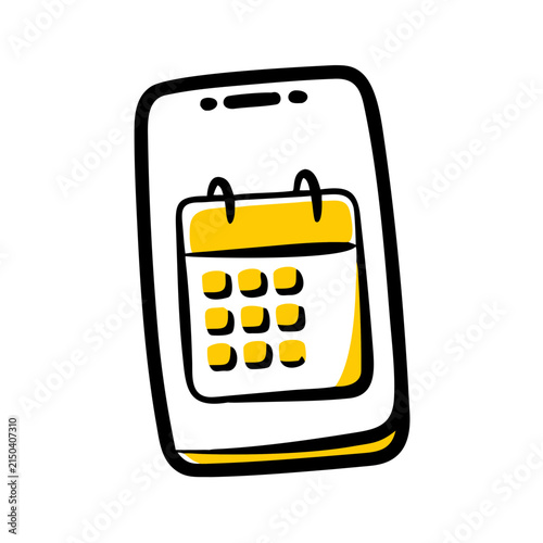 Smartphone calendar application vector illustration in hand drawn style.