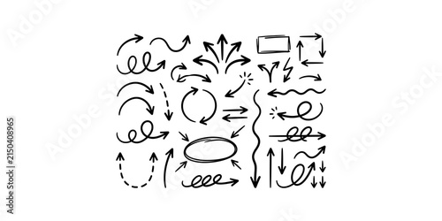 Принти на полотні Hand drawn doodle arrow collection isolated on transparent background, set of various black arrows vector