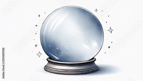 white crystal ball watercolor isolated on white background cutout