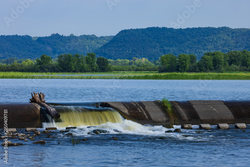 A Dam with Waterfall On The Mississippi River