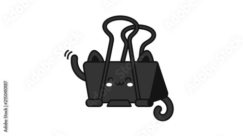 Foto Halloween Kawaii black cat binder clip vector, cute feline office supply illustr