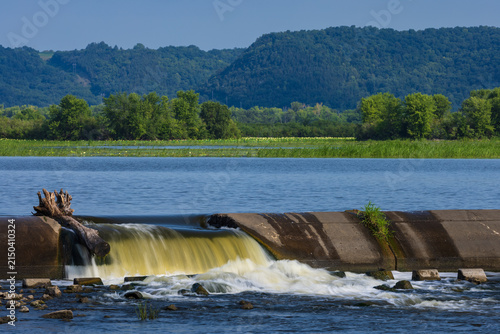 A Dam with Waterfall On The Mississippi River
