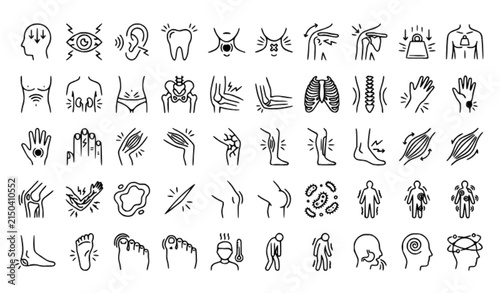 Anatomical Pain Location Outline Icons – Body Ache, Injury and Medical Symptoms
