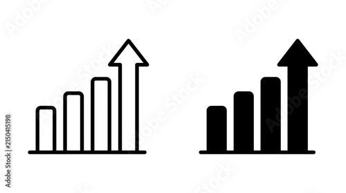 Growth bar chart icons with upward arrow for business analytics and financial progress
