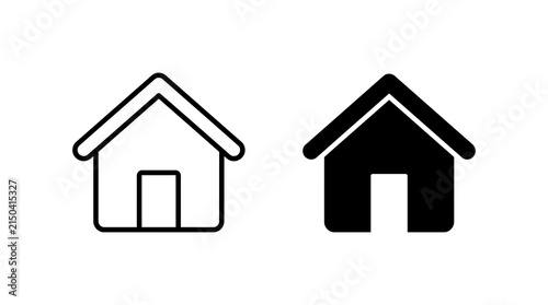 House icon set, simple home symbols in outline and solid black vector style