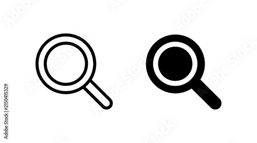 Magnifying glass search icon set in solid and outline vector style for web interface