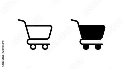 Shopping cart icons set, outline and solid vector symbols for e-commerce and retail design.