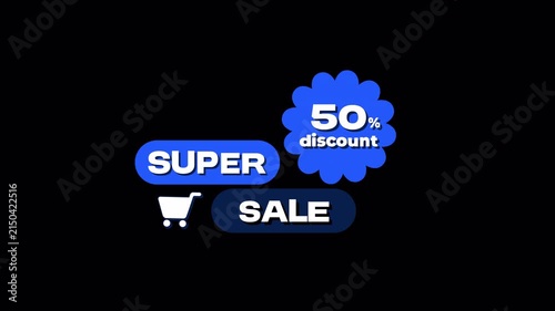 Animated Super Sale Fifty Percent Discount Graphic on Transparent Background