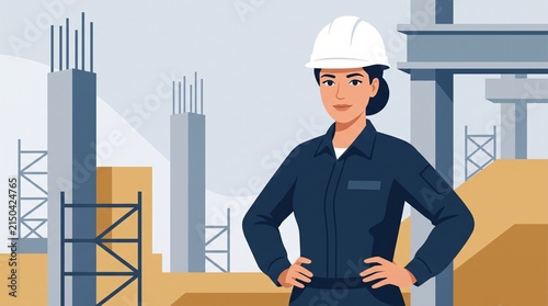 Digital illustration of a female civil engineer in a construction site