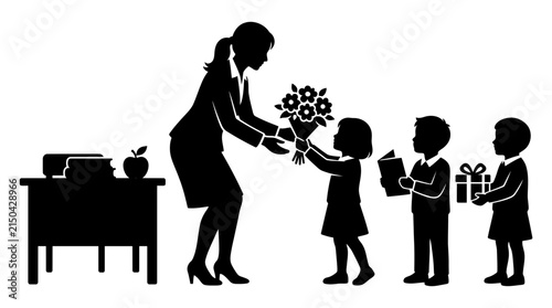 Canvastavla Students giving gifts and flowers to their teacher appreciation silhouette