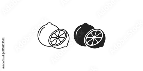 Fotografía Two fresh lemon icons in black outline and solid fill, perfect for culinary and beverage design isolated on transparent background