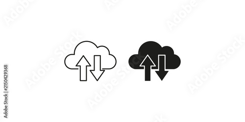 Obraz na płótnie Cloud computing icons with upload and download arrows representing data transfer and storage solutions.