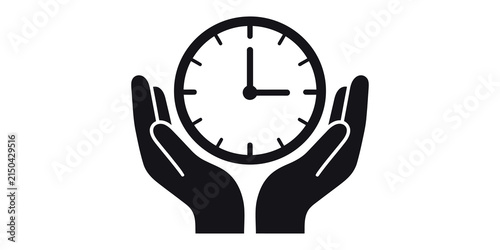 Foto Two hands holding a clock symbolizing time management and preservation, black icon