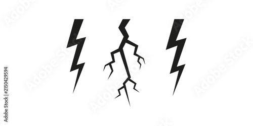 Obraz na płótnie Three black lightning bolt symbols and a central lightning crack graphic