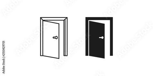 фотографія Open door icon in both line art and solid black styles on a transparent background