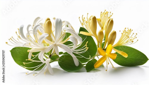 Lonicera Japonica Known As Japanese Honeysuckle And Golden And Silver Honeysuckle Isolated On White