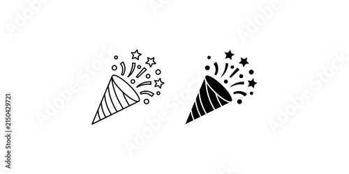 Foto Party popper icons in outline and solid black designs releasing stars and confetti for celebrations