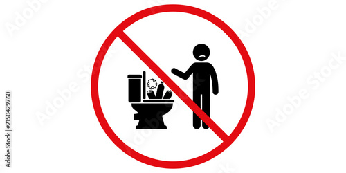 Obraz na płótnie No littering prohibition sign showing trash items in toilet bowl for waste management awareness