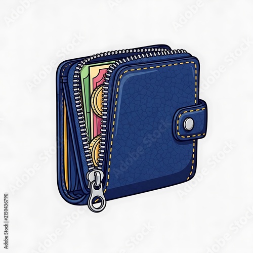 Blue leather wallet with card slots and cash compartment.