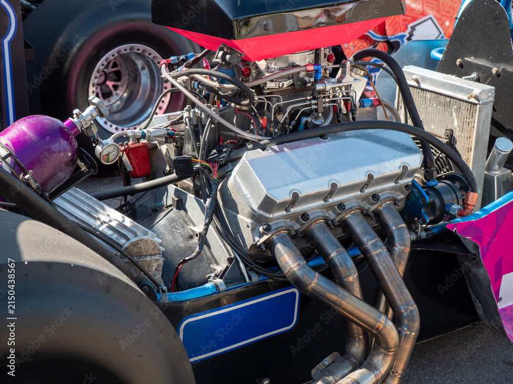 Fototapeta premium Abstract car engine close up with mechanical details