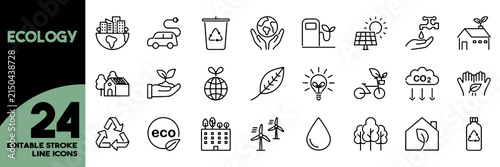Konstfotografi Eco Ecology Environmental Sustainability and Recycling Outline Icon Set with Editable Stroke Vector Illustration