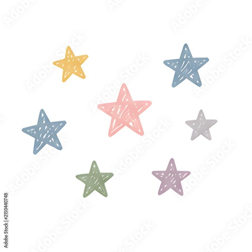 Set of cute hand drawn doodle style stars with handdrawn illustration collection decorative childish isolated creative background minimalist colorful decoration ornament template