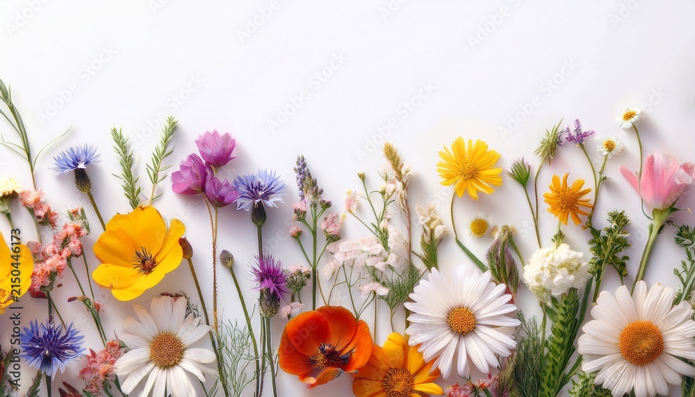 Fototapeta premium Beautiful Wild Flowers On White Background