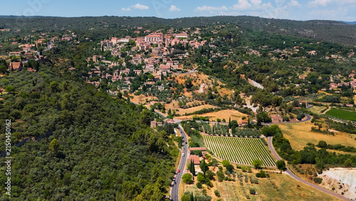 Aerial drone view Gordes commune on top of a hill. Provence-Alpes-Cote d'Azur region