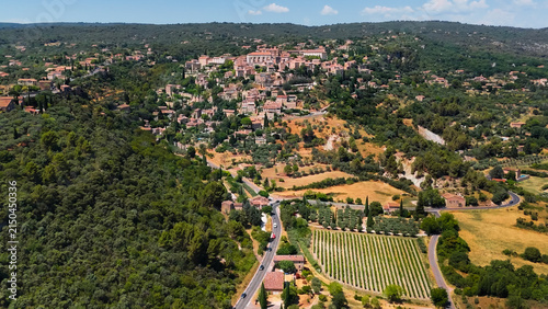 Aerial drone view Gordes commune on top of a hill. Provence-Alpes-Cote d'Azur region