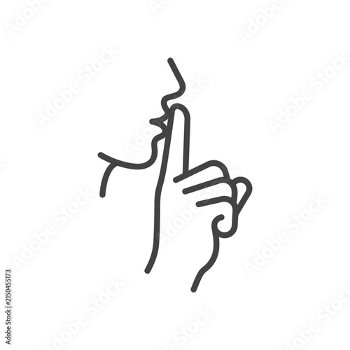 Hand gesture for silence shhh secret line art.