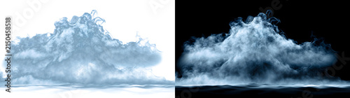 Smoke burst with dense rolling white vapor formation as PNG isolated on transparent background for design