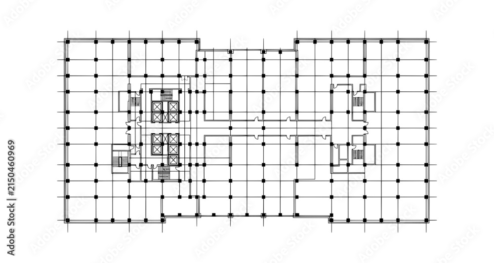 Fototapeta premium Structural grid floor plan of a highrise building showing columns and elevator core