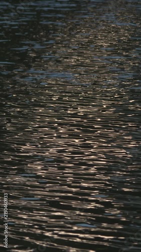 Sunset evening light shimmers on water ripples reflection
