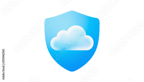 Cloud security shield icon, blue digital protection symbol for data storage, secure network computing concept on white background