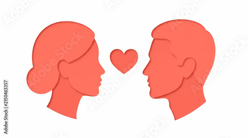 Couple Silhouette Facing Each Other With Heart Symbol Between Them