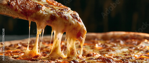 Melting cheese stretching from a slice of pepperoni pizza close up food photography pull italian cuisine melted close up shot delicious savory comfort topping