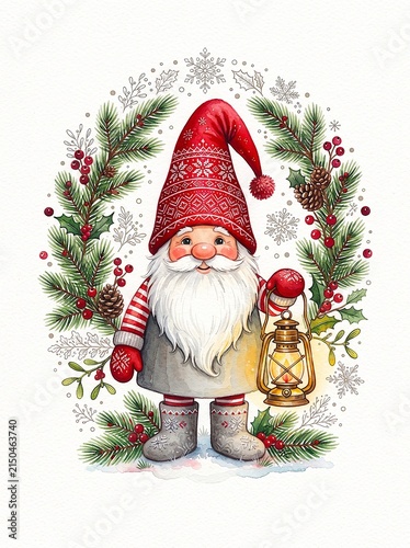 Cozy Festive Gnome Dressed in a Red Felt Hat and Long White Beard for the Holidays