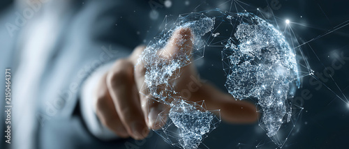 Hand Reaching Toward Futuristic Digital Globe of Connectivity