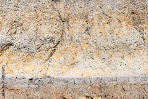 Erosion cut cliff showing layers of geology history in rock, sand, and earth patterns and texture, Muriel O. Ponsler Memorial State Scenic Viewpoint, Oregon coast
