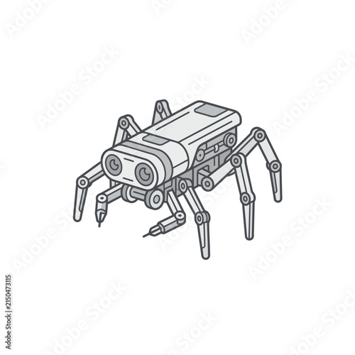 Isometric mechanical six-legged robot insect spider exploration drone.