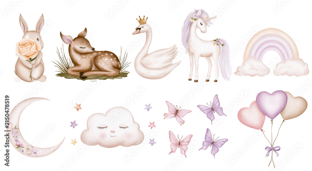 Obraz premium Collection of Whimsical Watercolor Illustrations for Children