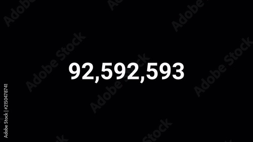 Number counter animation from zero to one hundred million numbers on a transparent background  with alpha channel , Counting Numbers from 0 to 100,000,000 , Counting number animation  