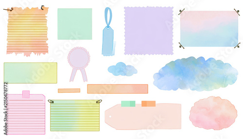Watercolor style sticky notes and labels collection
