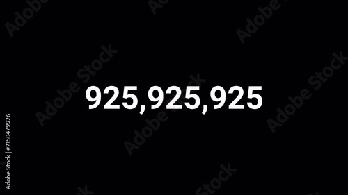 Number counter animation from zero to one billion numbers on a transparent background  with alpha channel , Counting Numbers from 0 to 1,000,000,000 on a black background, Counting number animation