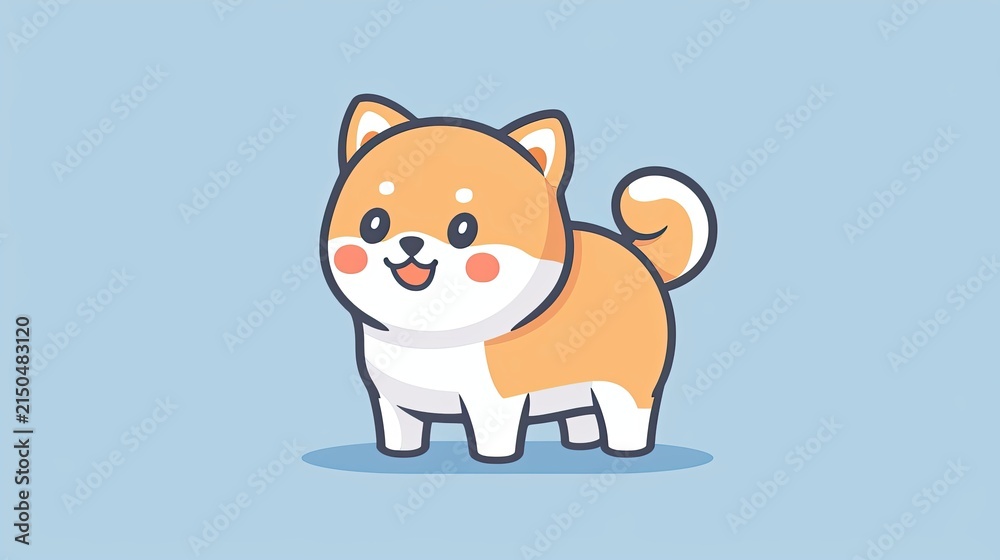 Fototapeta premium Adorable happy dog in kawaii style, with large sparkling eyes and a playful grin, exuding pure joy and cuteness.