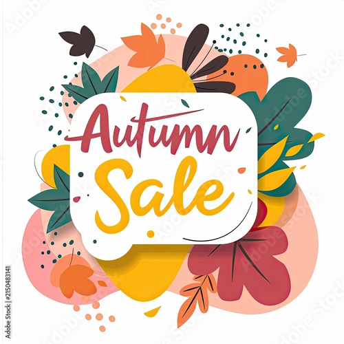 A cheerful autumn sale banner with bright, vibrant colors like yellow, orange, and pink, decorated with delicate flowers.